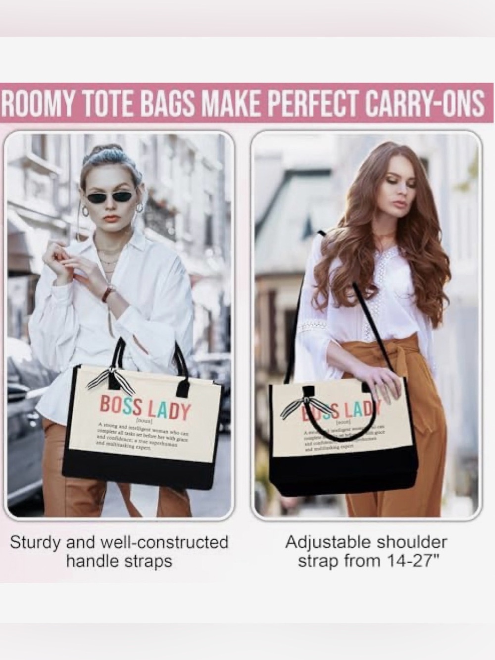 BOSS LADY Canvas Large Tote Bag Office Wear Workwear Career Business Casual - Picture 15 of 16